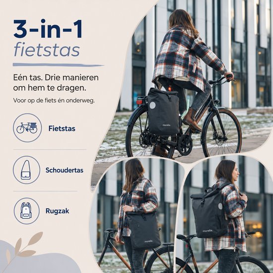Morelia® Fietstas 100% Waterdicht ( 28 Liter Zwart) - Incl Laptoptas & Achterlicht - Fietstassen - Fietstassen Electrische Fietsen - Fietstassen Enkel - Tarpaulin materiaal — afbeelding 4
