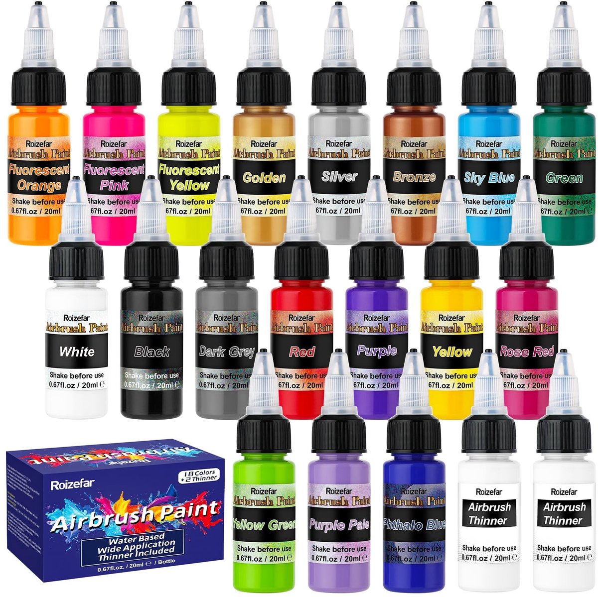 Elzusha - Airbrush Verfset met 18 Acryl Kleuren