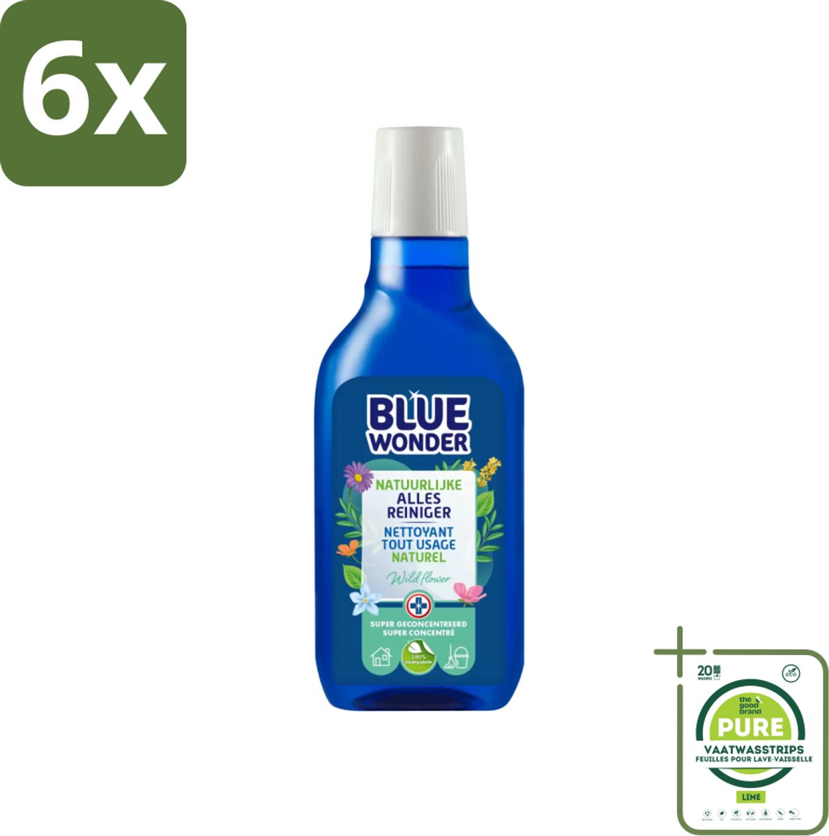 Blue Wonder 100% Natuurlijke Allesreiniger Wild Flower 750 ml - Voordeelverpakking - 6 stuks - Allesreiniger - Biologisch schoonmaakmiddel