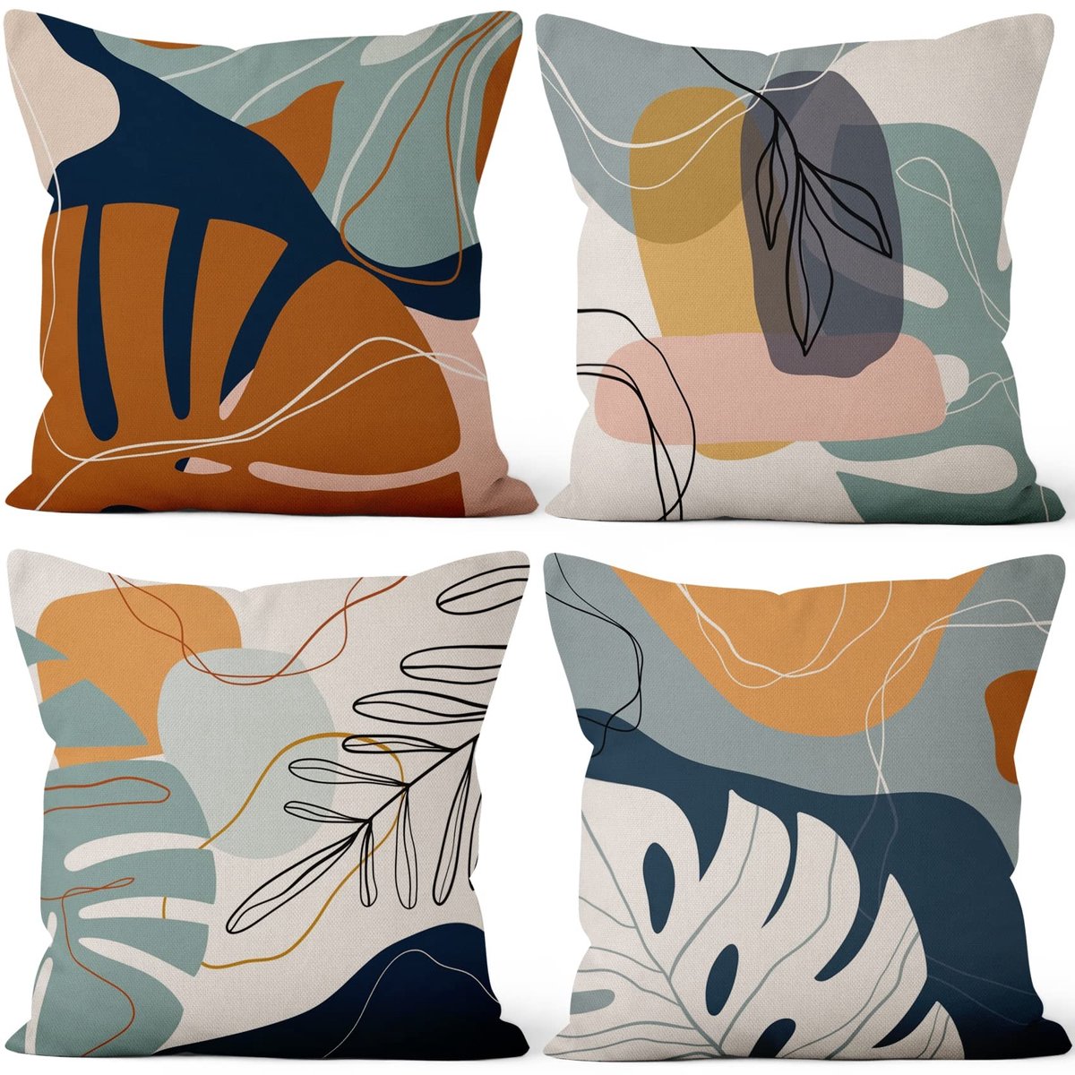 Elzusha - Set van 4 Botanische Kussenhoezen 61x61 cm voor Diverse Toepassingen