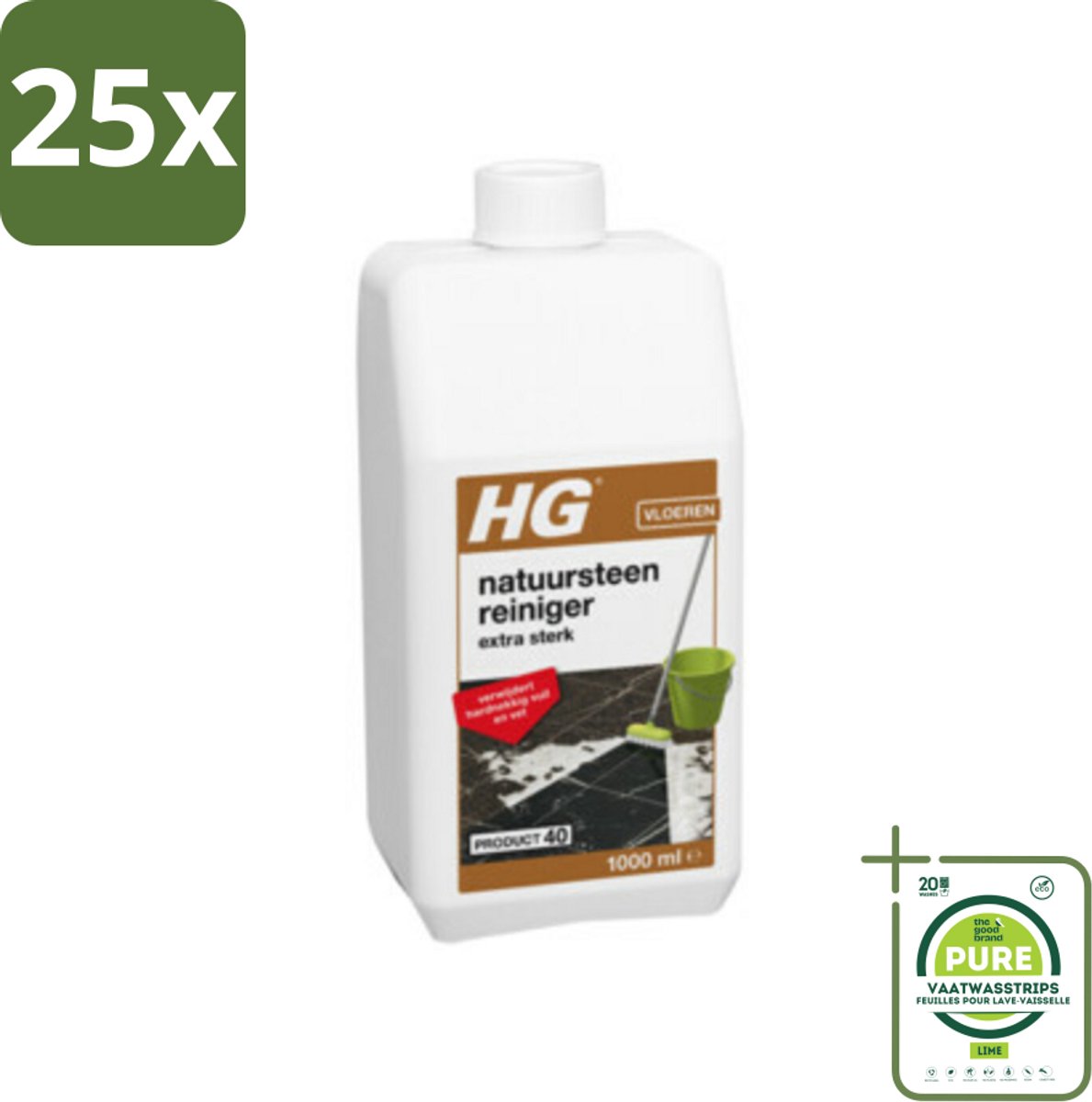 25 x HG Natuursteenkrachtreiniger Extra Sterk 1 liter - Grootverpakking - Natuursteenreiniger - Marmerreiniger - Travertinreiniger - Granito Reiniger - Vloerreiniger