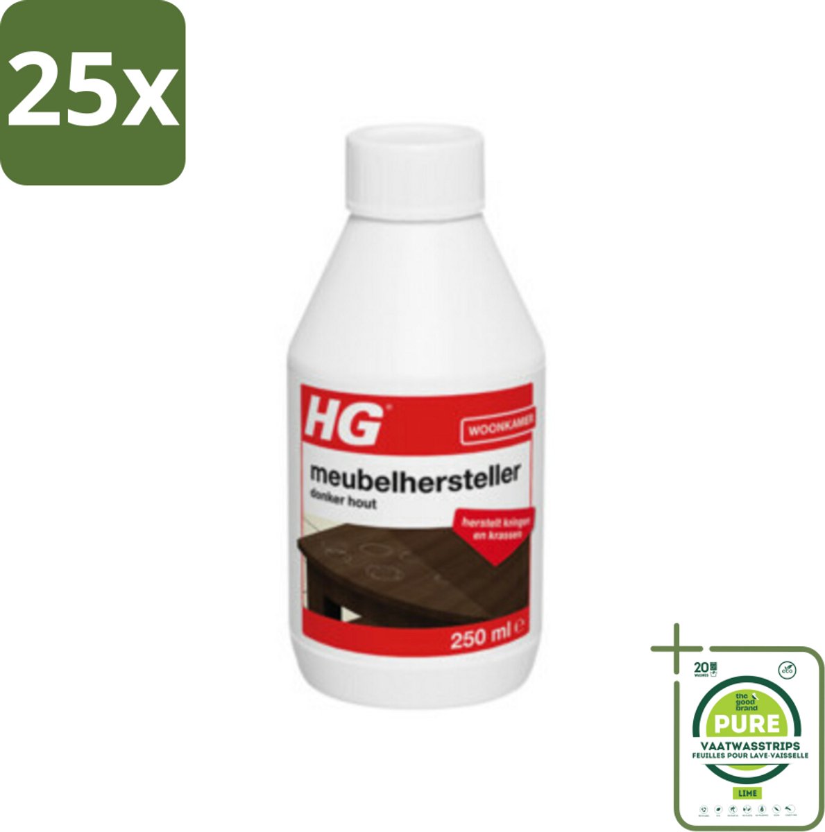25 x HG Meubelhersteller Donker Hout 250 ml - Grootverpakking - Meubelhersteller - Houtverf - Meubels Schoonmaken - Krassen Verwijderen - Vlekken Verwijderen