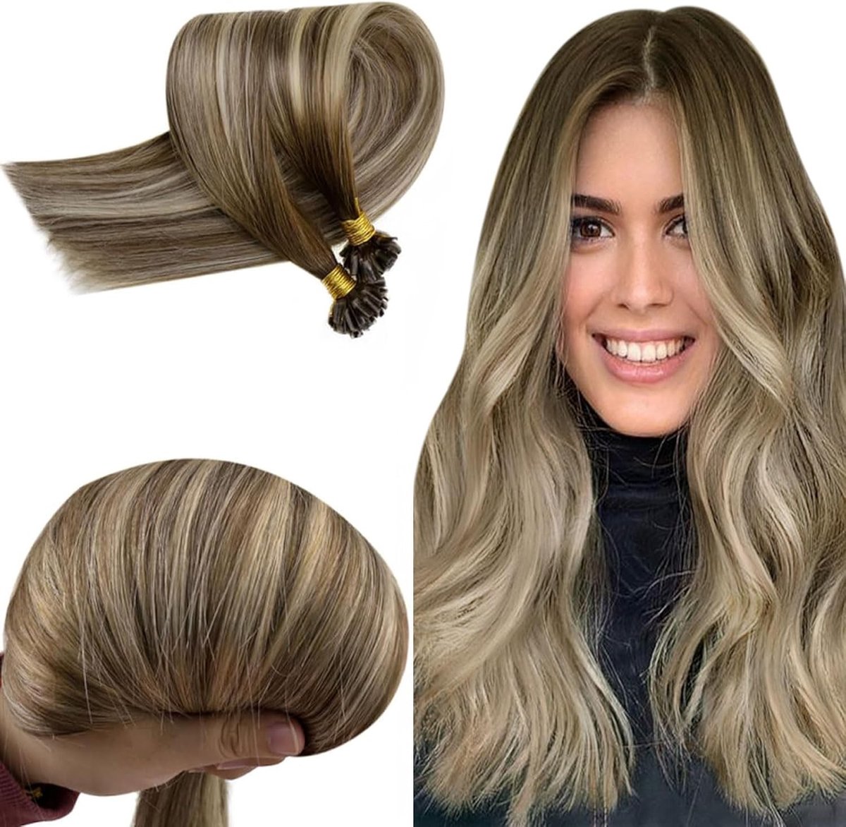 Keratin Hair Extensions voor Balayage Bruin Ombre Blond 14 Inch 50g - U Tip 50 Strengen 1g/s #3/8/22