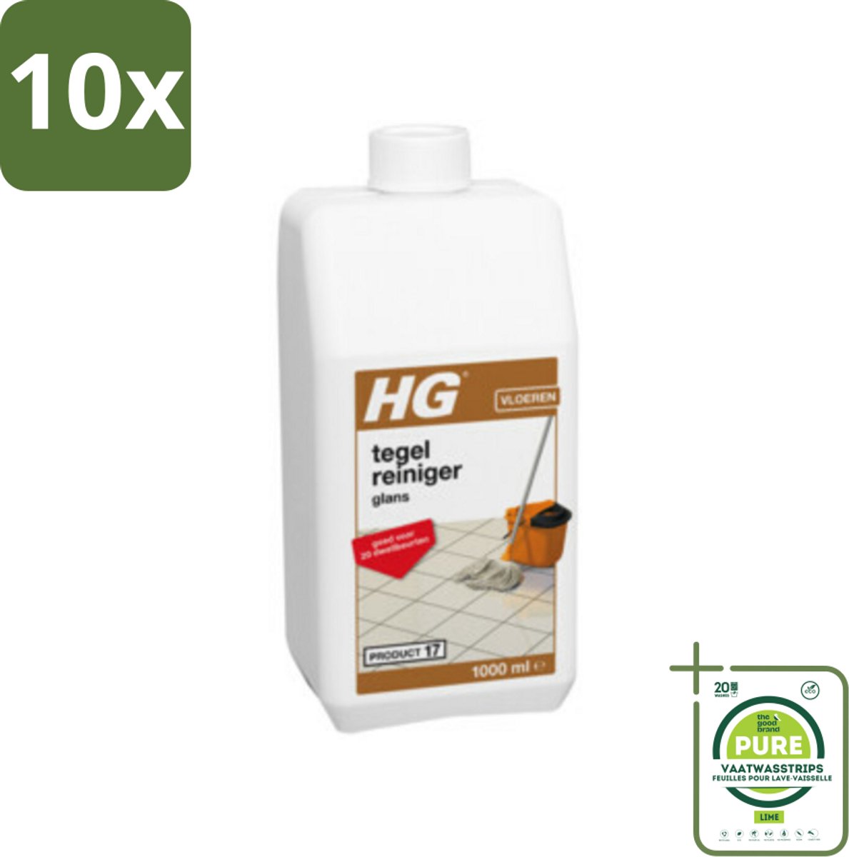 10 x HG Tegelreiniger Glans 1 liter - Grootverpakking - Tegelreiniger - Vloerreiniger - Glansreiniger - Biologisch Afbreekbaar - Natuursteen