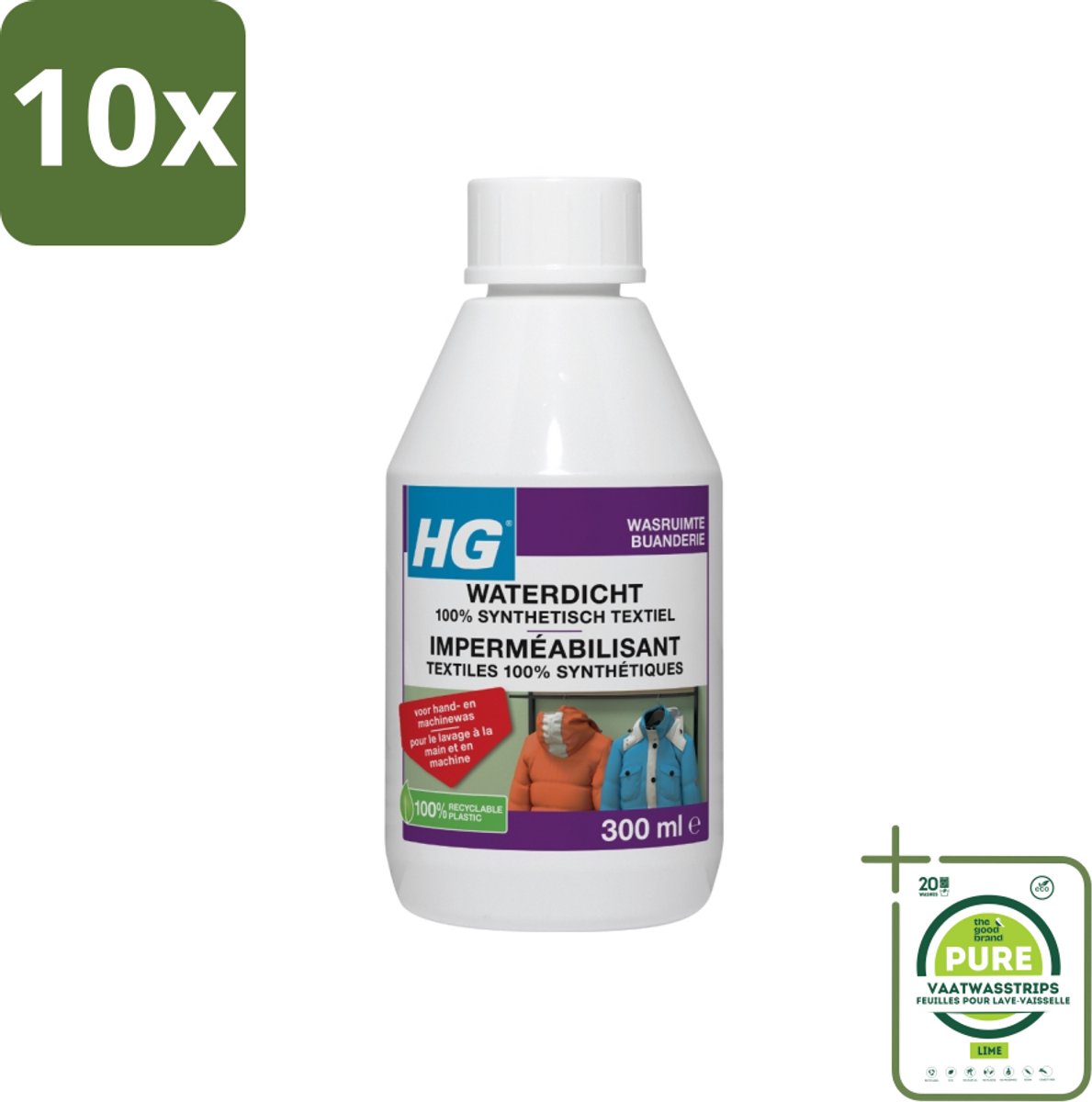 10 x HG Waterdicht voor 100% Synthetisch Textiel 300 ml - Grootverpakking - Waterdicht Maken - Synthetische Stof - Regenkleding - Ski-kleding - Waterafstotend