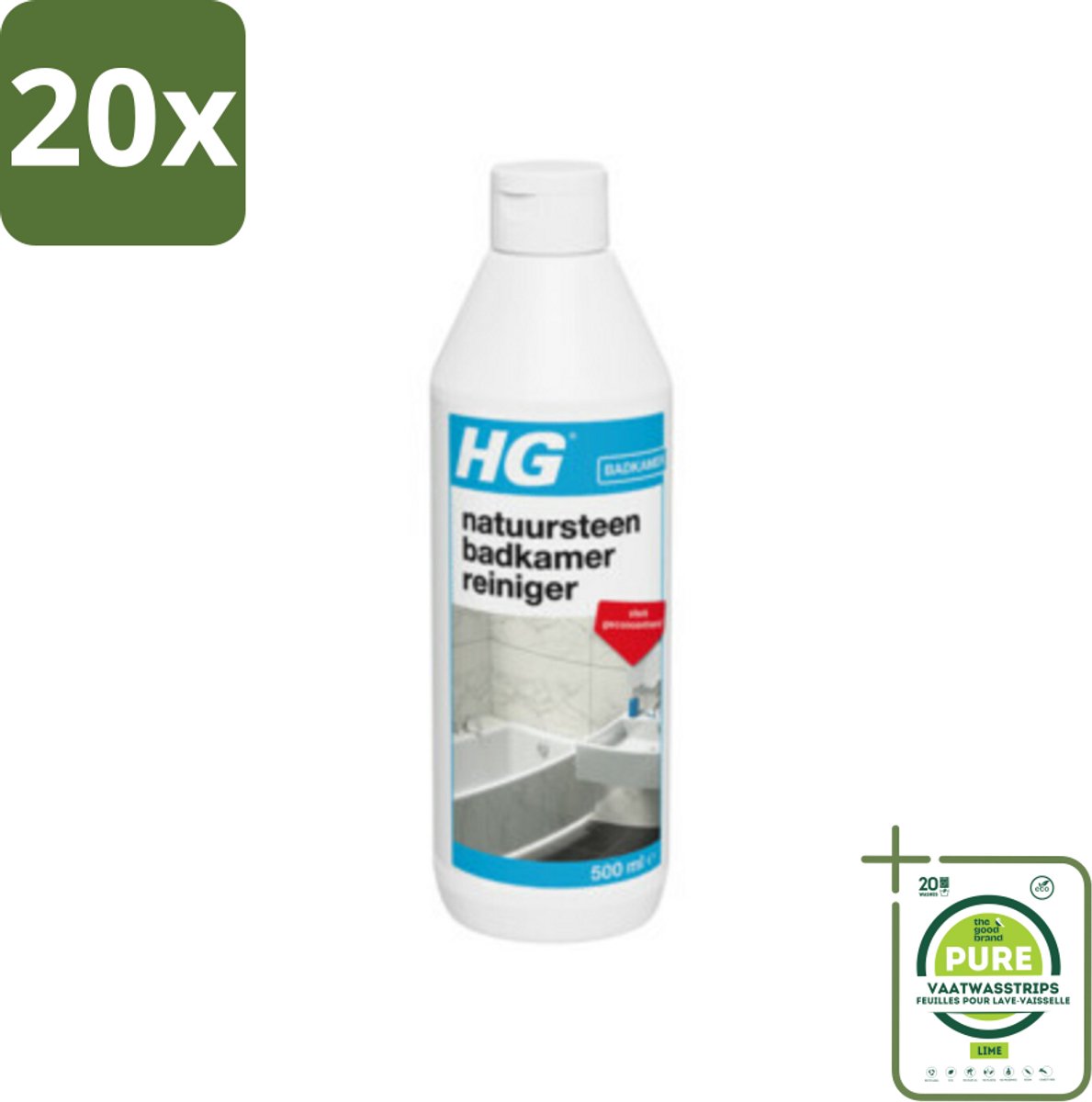 20 x HG Natuursteen Badkamer Reiniger 500 ml - Grootverpakking - Natuursteen Reiniger - Badkamer Reiniger - Marmeren Reiniger - Kalk Verwijderen - Schoonmaak Badkamer