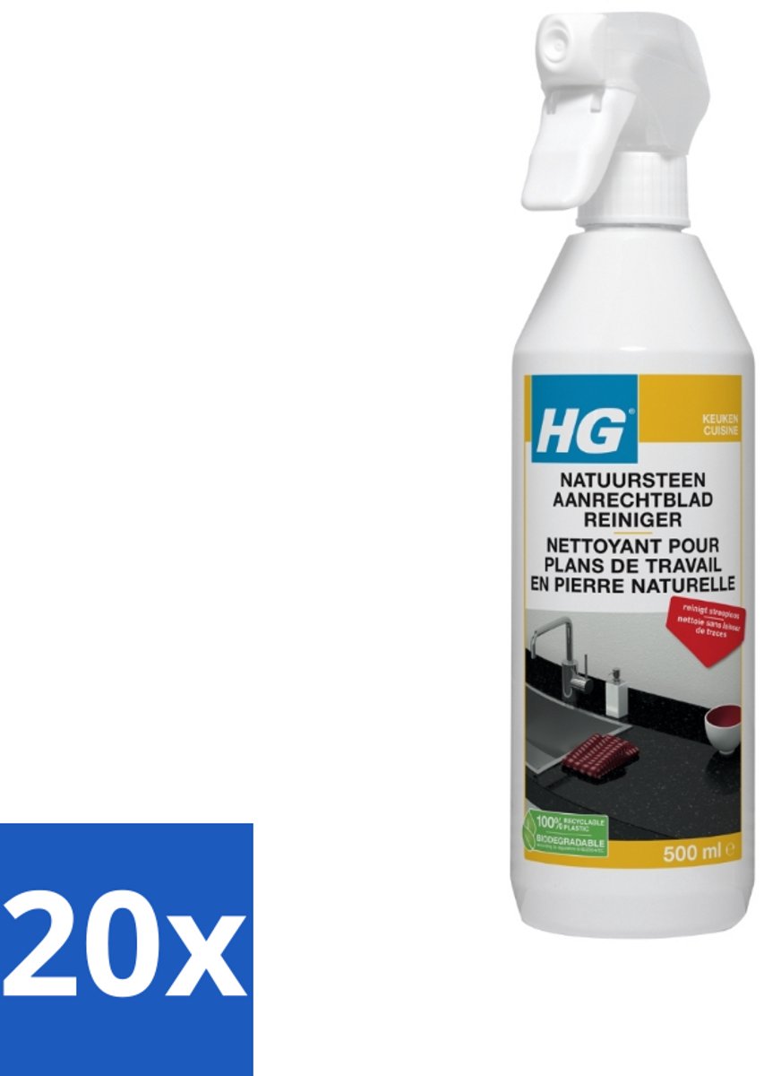 20 x HG Natuurstenen Aanrechtbladreiniger 500 ml - Natuursteen Aanrechtblad Reinigen - Natuursteen Reinigen - Graniet Reinigen - Marmer Reinigen - Hardsteen Reinigen