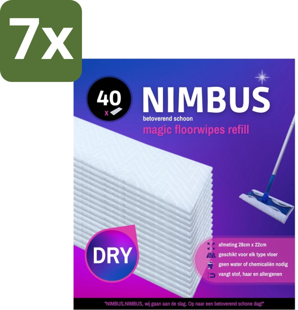 7 x NIMBUS Magic Vloerdoekjes Navulling 40 stuks per verpakking - Vloerdoekjes - Vloerwissers - Schoonmaken - Vloerwissen - Huishoudelijke Schoonmaak