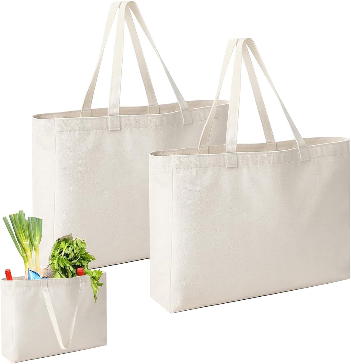 2 Stuks Katoenen Tassen, Grote Herbruikbare Winkeltas van 45 x 35 x 8 cm, Ideaal voor Sport, Shopping en Dagelijkse Gebruik