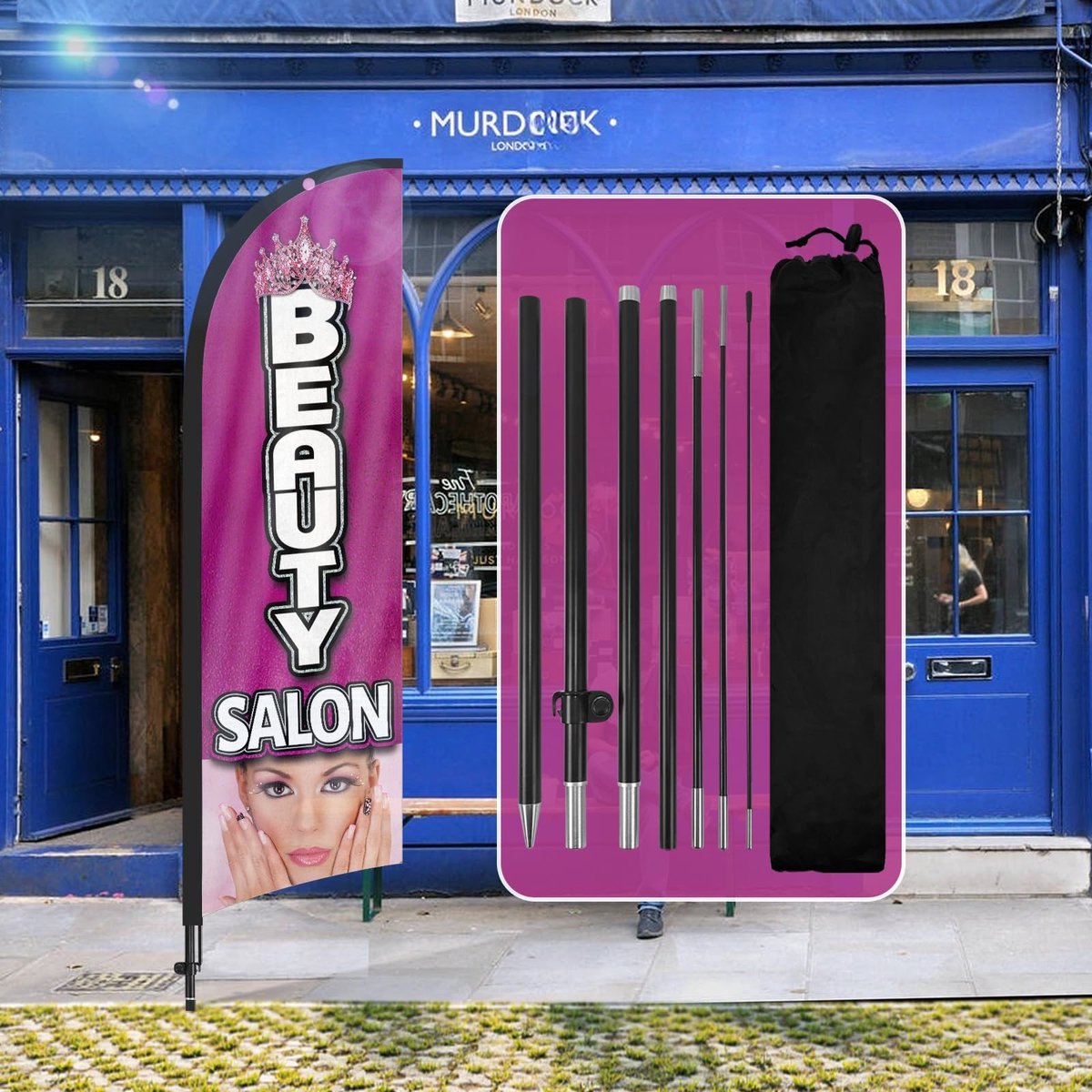 Elzusha - Schoonheidssalon Vlag - 8FT Reclame met Paal Kit
