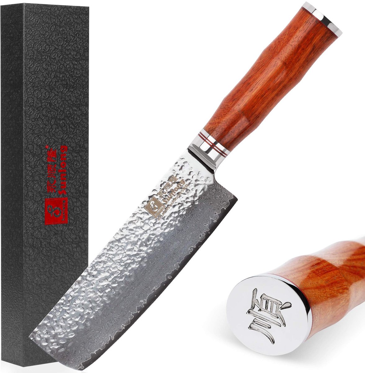 Elzusha - Nakiri Mes 6,5 Inch met Damast Staal en Houten Handvat