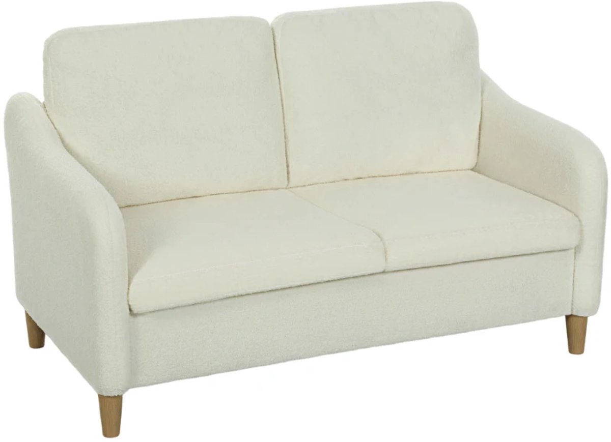 2-zitsbank Kleine Bank Met Sherpa Fleece Look - 137 cm - Voor Woonkamer - Crèmewit