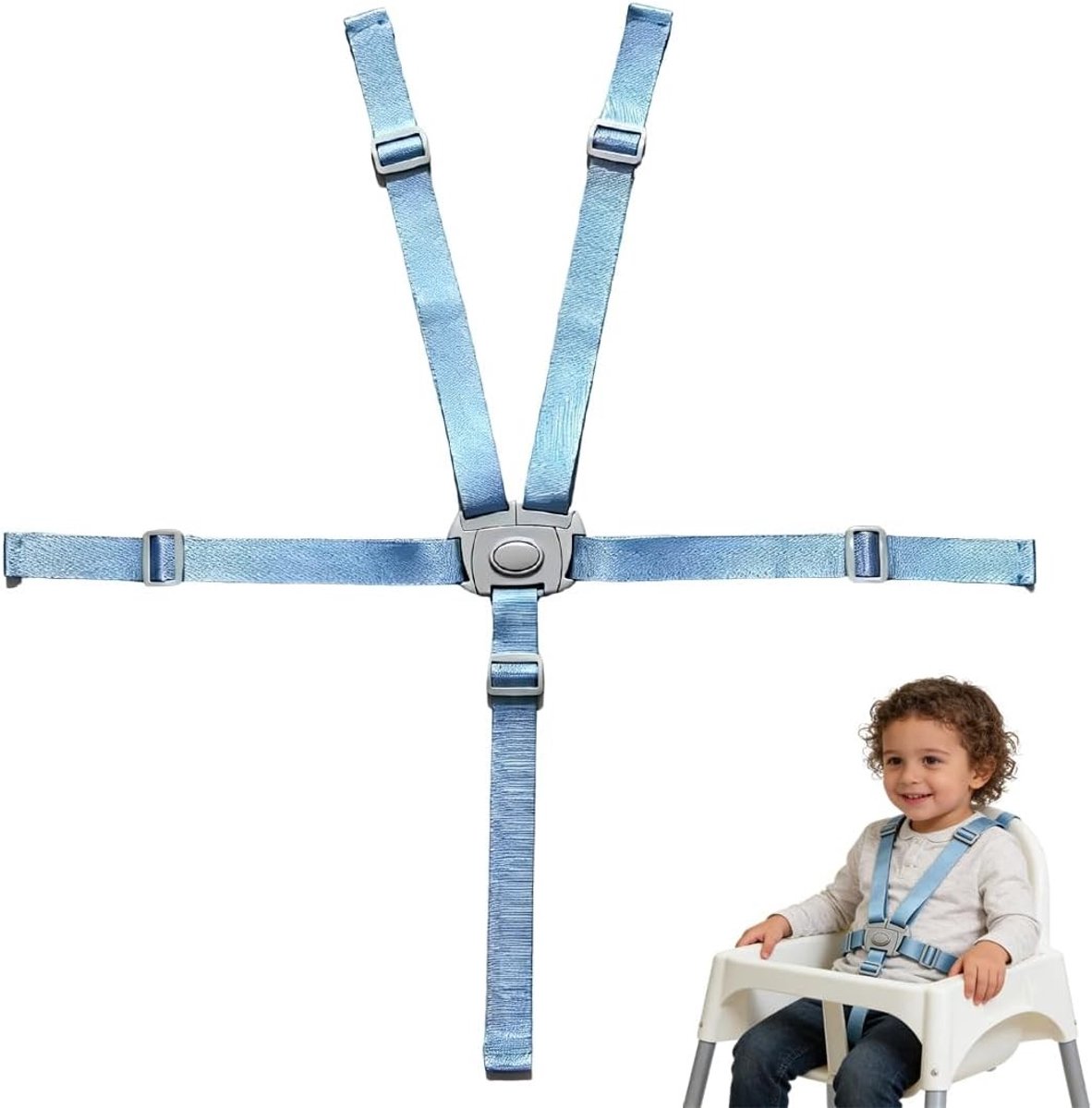 Veiligheidsriem met 5 punten, Universele Zitriem voor Kinderstoelen en Kinderwagens, Verstelbare Vervangriem voor Autostoelen en Babyzitjes (Blauw)