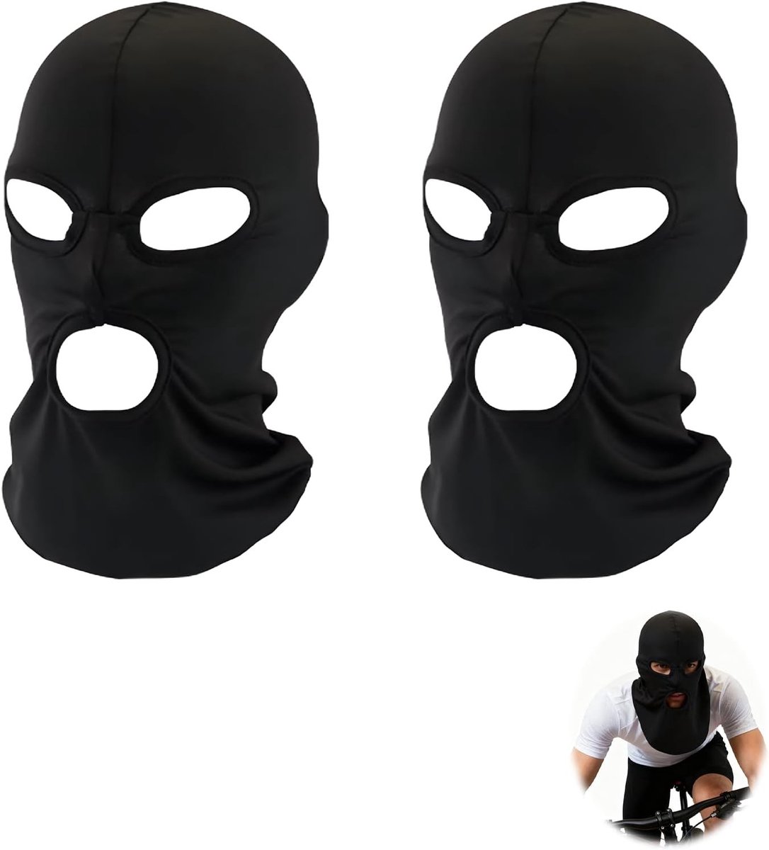 Set van 2 ademende balaclava's met 3 gaten voor UV-bescherming en winddicht ontwerp voor skiën en fietsen, geschikt voor mannen en vrouwen