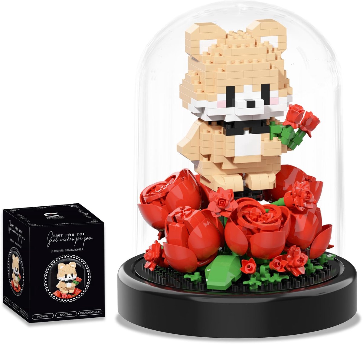 VONKELIOS®Bouwpakket kunstbloem dier voor volwassenen, mini beer plant bonsai bouwblokken set voor meisjes, botanische collectie cadeau voor kinderen, decoratieve bouwstenen voor thuis en kantoor, verjaardagscadeau voor vrouwen