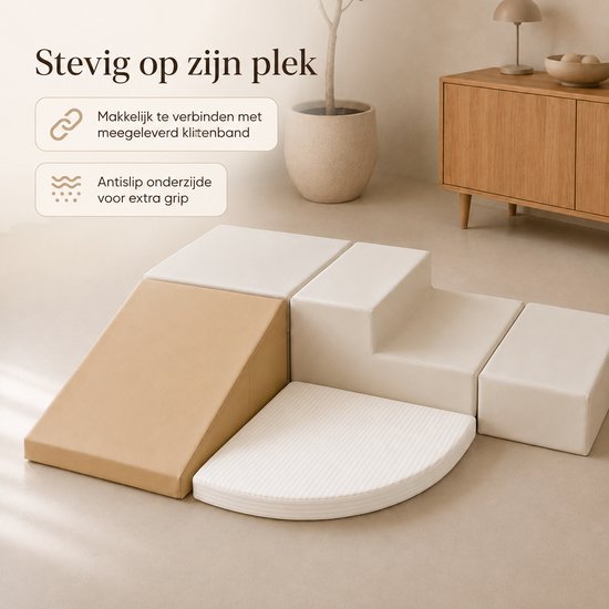 Broyari® Foam Blokken Baby - 5-delige Soft Play Set met Glijbaan - Montessori Speelgoed 1 Jaar - Baby Speelgoed 6 Maanden - Zachte Speelblokken - Klimblokken Baby - Beige van Broyari — afbeelding 4
