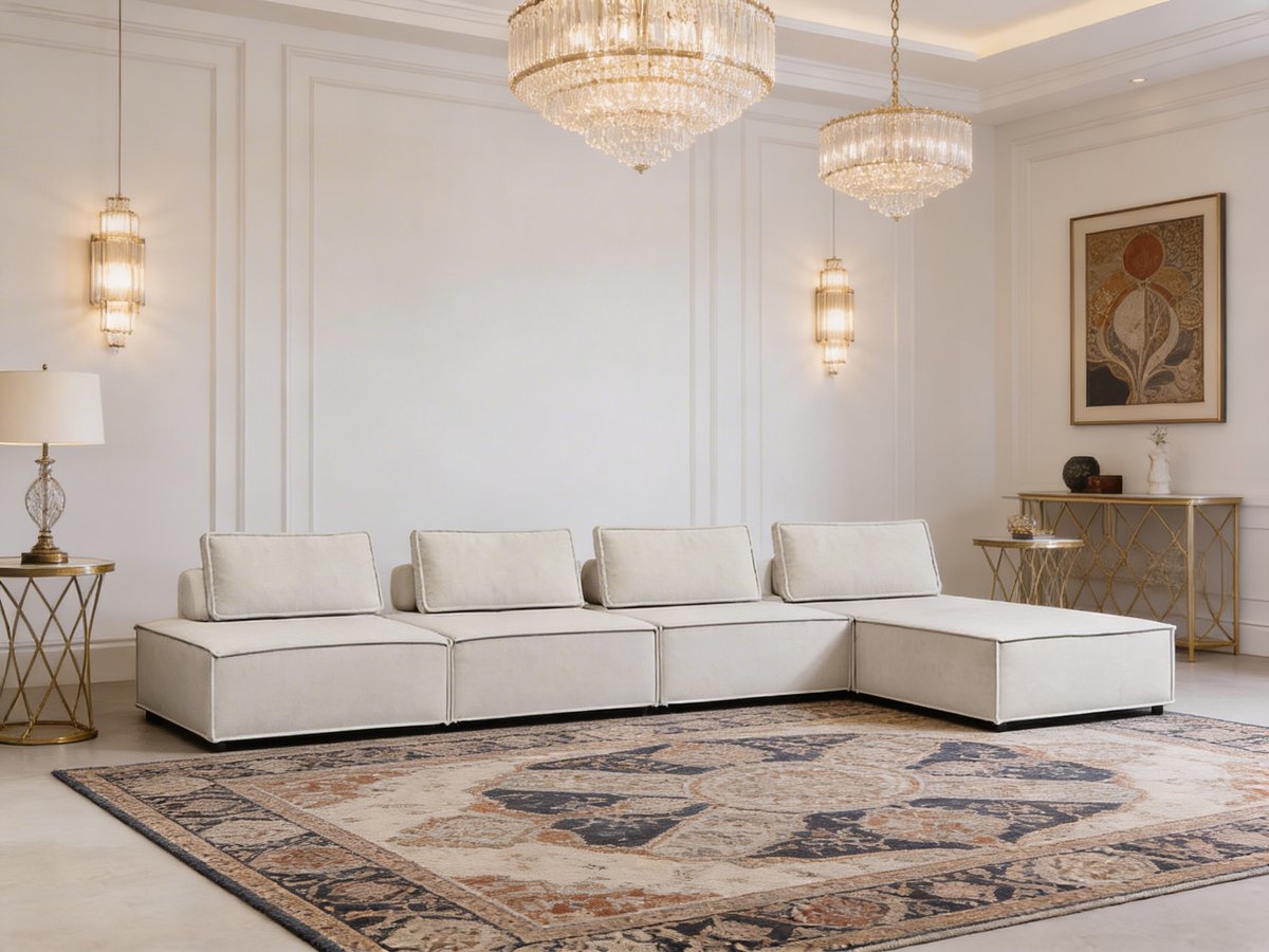 Montriva Lounge – Koningstijl – Beige Hoekbank – Modulair Design – Inclusief Rugkussens – Luxe Loungebank voor Woonkamer