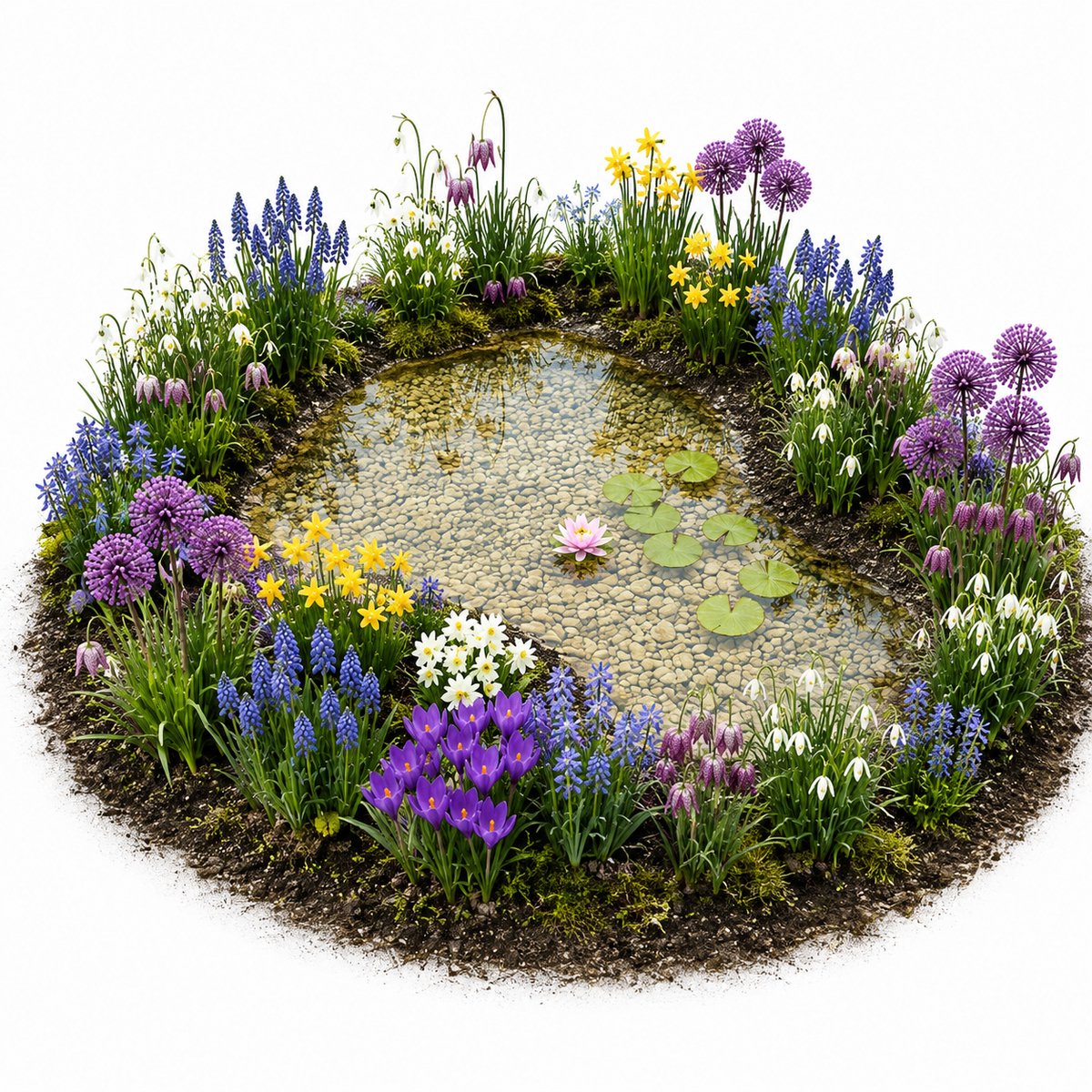 vdvelde.com - Aqua Bulbs Wildlife Bundle - 92 bloembollen, 13 soorten in 3 mixen - vijver, tuin - winterhard - bijen, vlinders en insecten - bloei februari-juli