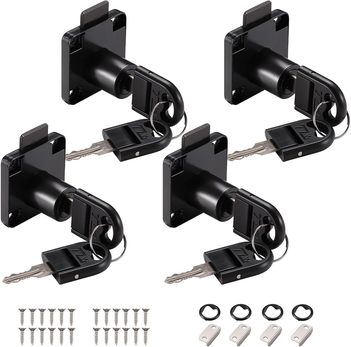 Veiligheidscilinder Cam Lock voor Meubels, 22 mm Kastslot, Postvakslot en Ladebeveiliging - 4 Stuks met Diverse Sleutels, Zwart