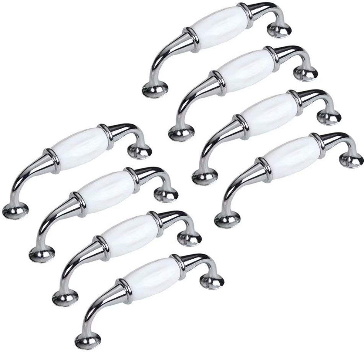 Elzusha - Keramische Deurgreep - 8 Stuks - Wit met Chroom Afwerking - 9.6cm