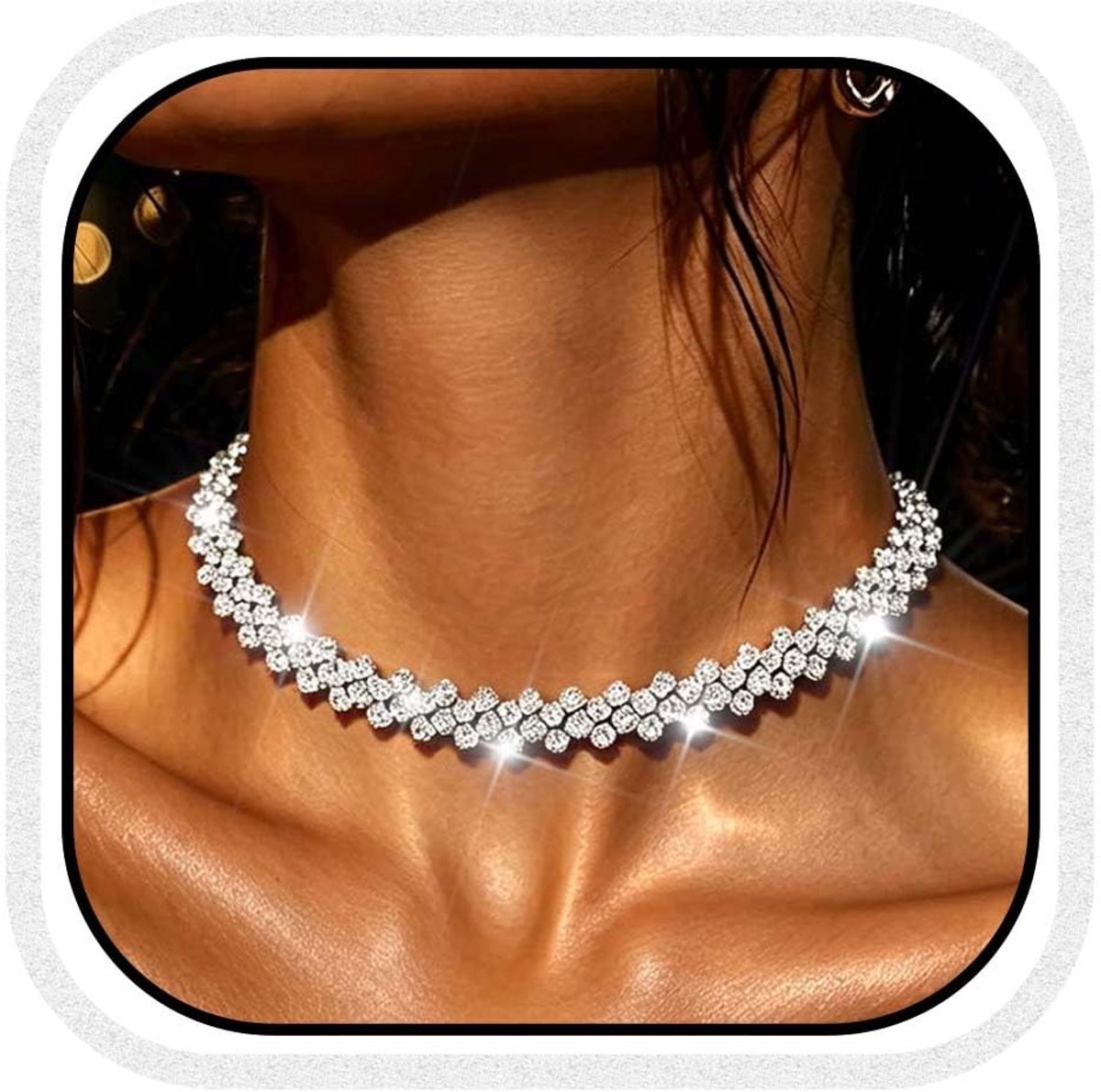 Elzusha - Zilveren Strass Choker Ketting voor Vrouwen
