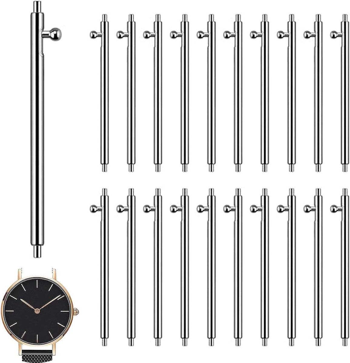 Set van 20 roestvrijstalen snelsluitingen voor horlogebanden, eenvoudig en snel verwisselen en repareren van horlogestraps, accessoires voor horloge-installatie en -onderhoud