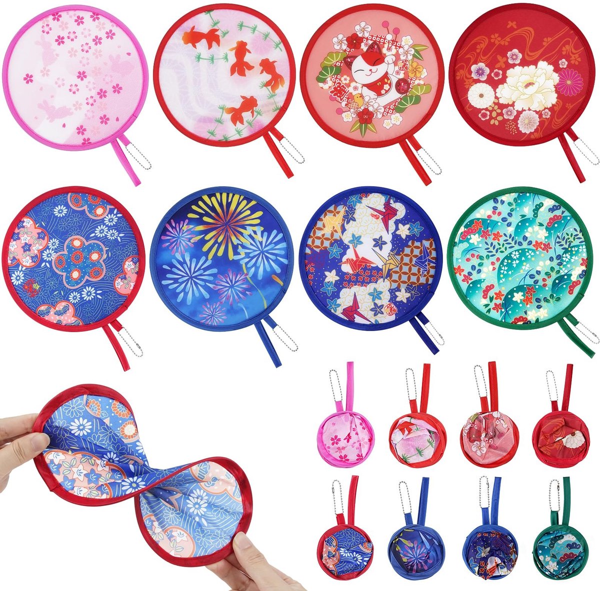 Elzusha - 8 Stuks Opvouwbare Japanse Handwaaiers voor Zomerdecoratie