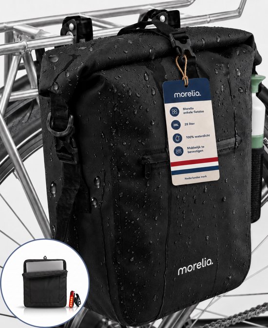 Sacoche de vélo noire Morelia 28L, imperméable, facile à fixer.
