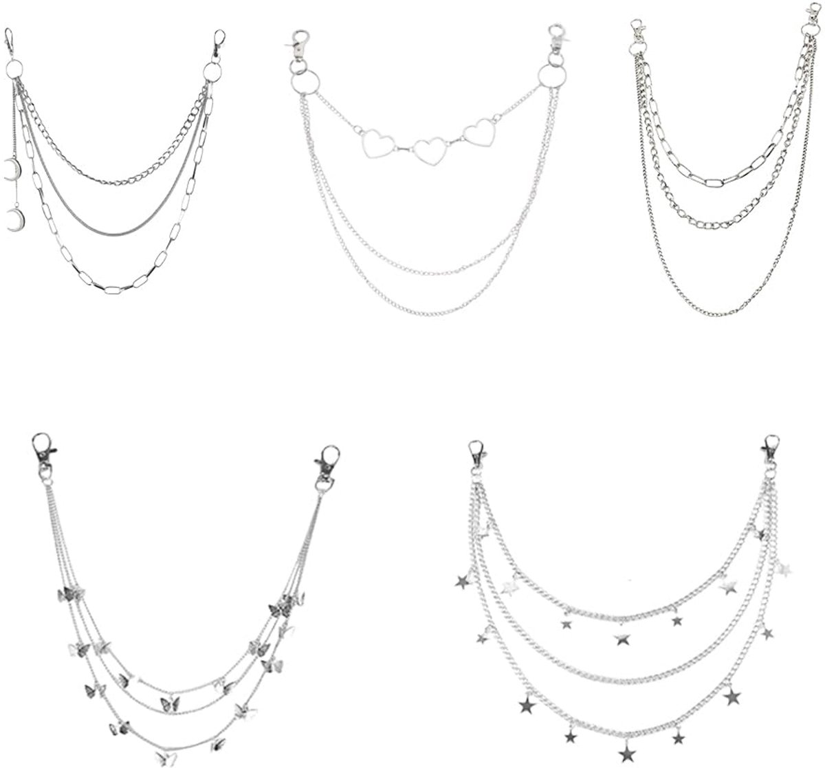 Elzusha - Broekenketting Set van 5 - Punk Sleutelketting voor Rokken, Jeans en Tassen