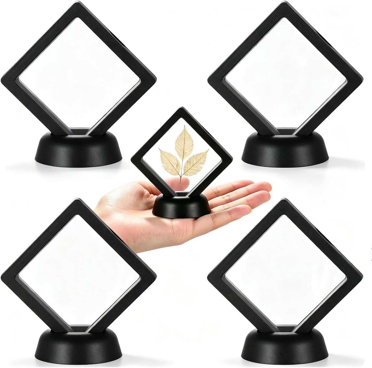 Sieraadstandaard - 4-delige Set Drijvende Displayframes - Geschikt voor Munten Kettingen Armbanden en Oorbellen - 4 Stuks - Zwarte Kleur