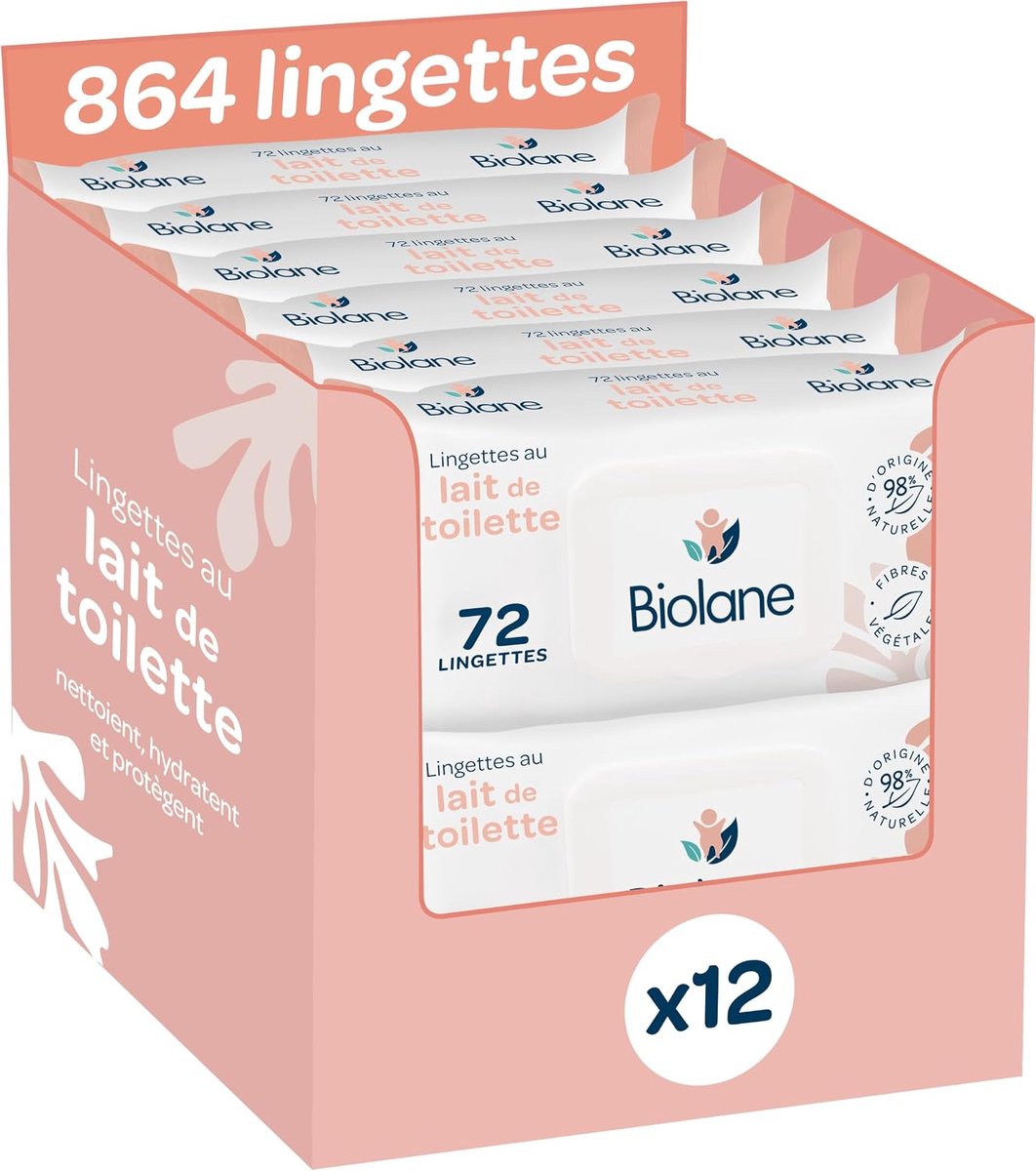 Babydoekjes met Verzorgingsmelk - 864 Stuks - 98% Ingrediënten van Natuurlijke Oorsprong - Vanaf de Geboorte - 12 x 72 Doekjes