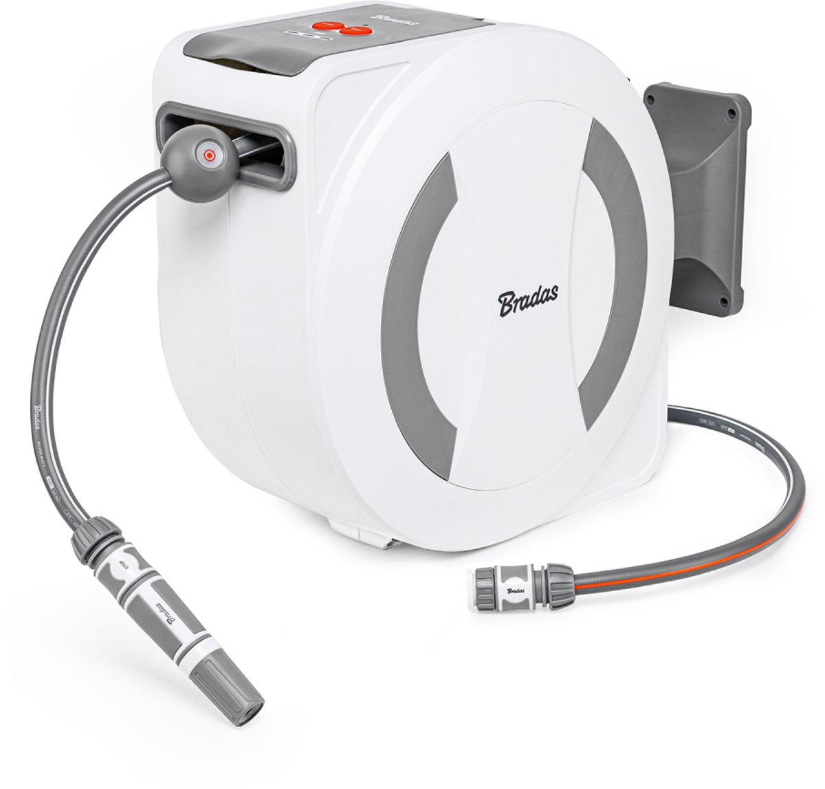 Bradas Elektrische Wandslangenbox 30m – Automatische Tuinslanghaspel 1/2” – White Line – Met Accu