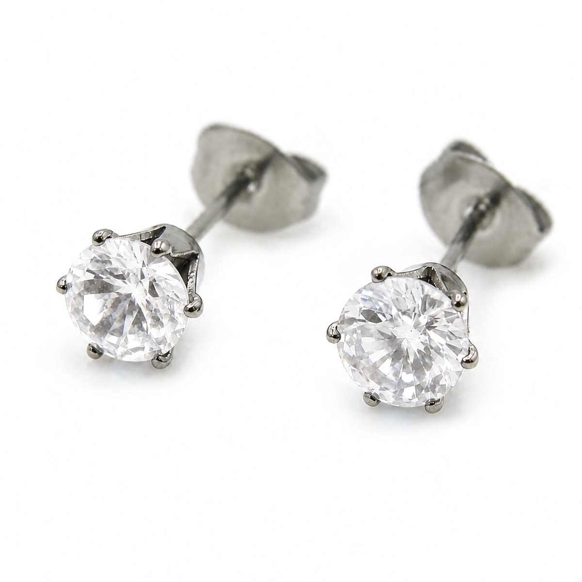Titanium dames oorknopjes 5 mm – kleurloos Zirkonia steentje – Zilverkleurig – Hypoallergeen