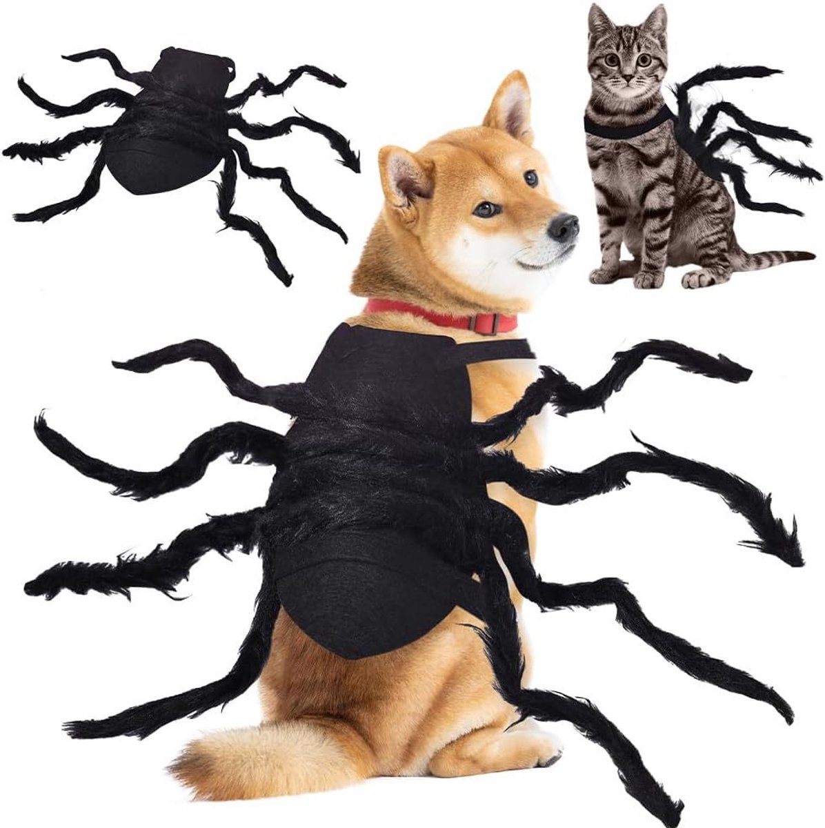 Halloween Kostuum Hond & Kat – Spinnenkostuum voor Huisdieren – Zwarte Spin met Meerdere Poten – Voor Halloween, Cosplay, Feest & Fotoshoot – Maat M – Borst 45-53,3 cm – 1 Stuk
