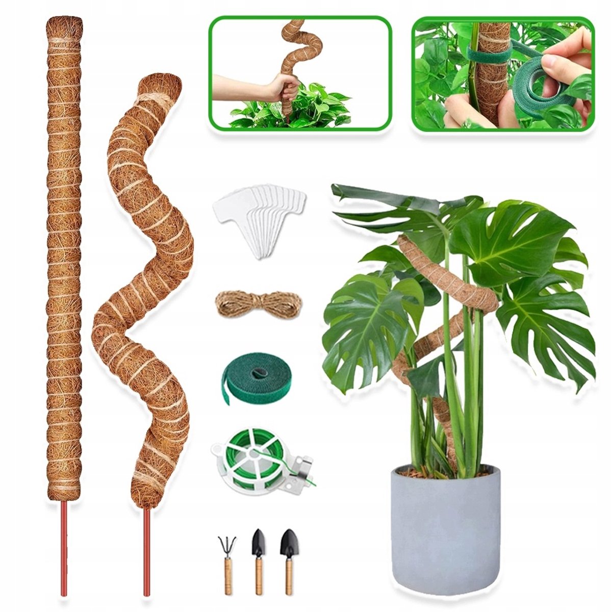 Flexibele Plantensteun Van Kokosvezel - 64 cm Buigbare Mosstok Zelf Te Vormen in Hart- U- S- En Driehoekvorm Duurzame Aluminium Kern - Ideaal Voor Monstera, Klimop En Andere Kamerplanten