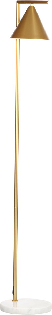 Staande lamp met conische lampenkap, marmeren voet, goudkleurig