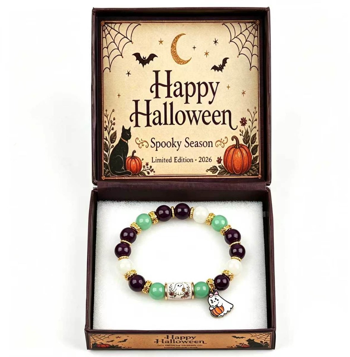 Casalora® Halloween Armband – Pompoen en Spook Sieraden met UV Print Bedels – Feestelijke Halloween Accessoire van Resin en Metaallegering – Cadeau voor Halloween Feest