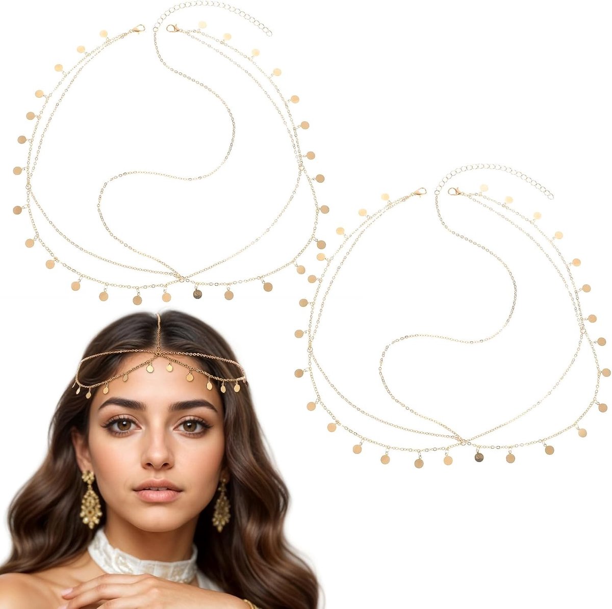 Gouden Hoofdketting voor Vrouwen met Boho Pailletten en Tassels - Perfect voor Bruiloften, Festivals en Kostuums