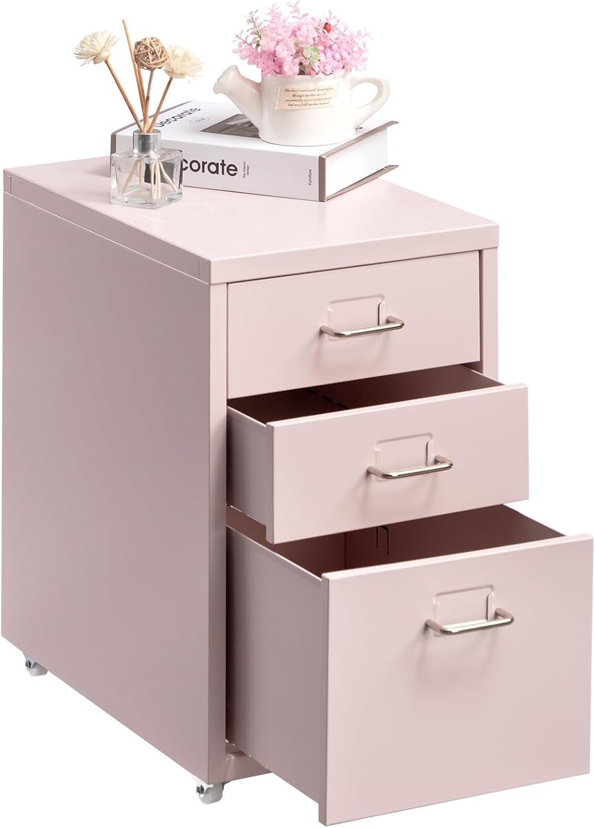 HollyHOME 3-Laden Mobiele Archiefkast, Rollende Archief Organizer Onder Bureau, Metalen Opslag met Wieltjes voor Thuis - ShopVlot