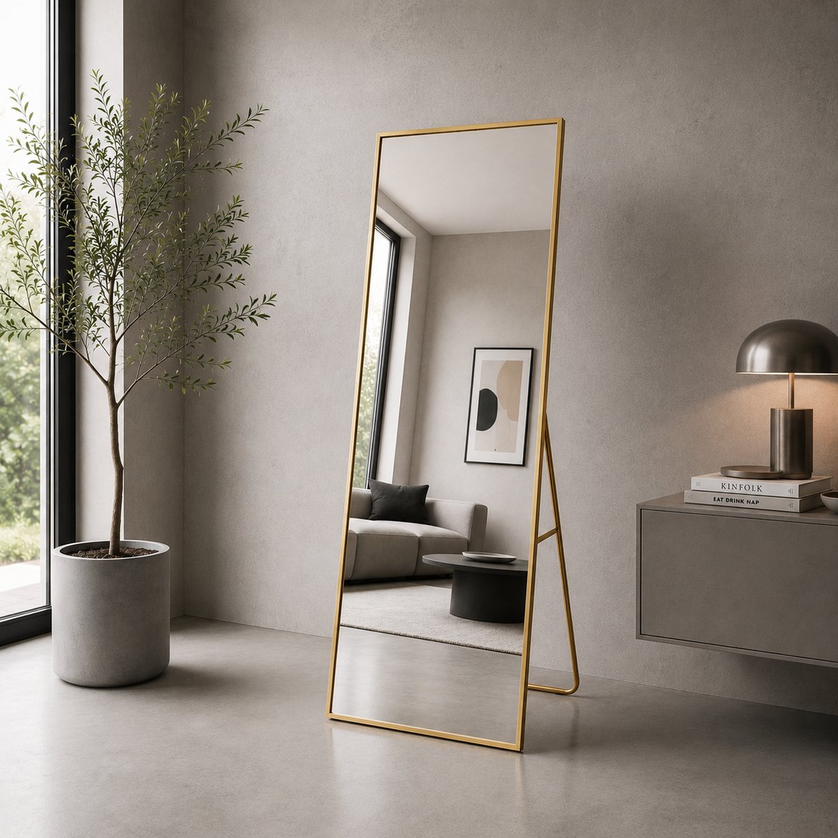 Lumoire Passpiegel Goud 160x60 cm – Staande Spiegel met Standaard – Wandspiegel – Rechthoekig