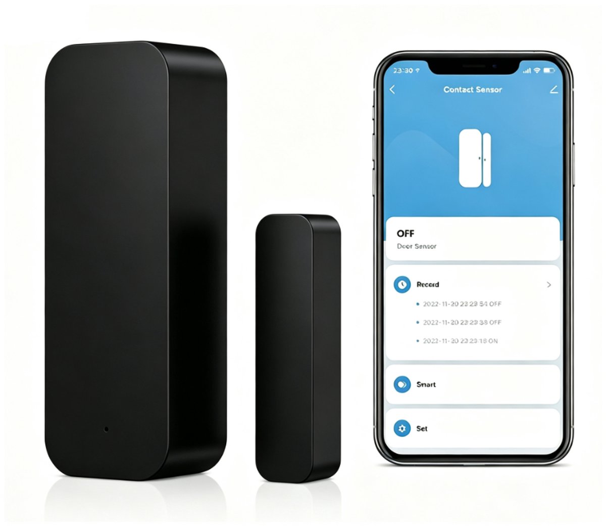 WiFi Deursensor met app‑meldingen, slim deur‑ en raamalarm voor thuisbeveiliging, ontvang direct meldingen op uw telefoon bij geopende deuren of ramen, 1 Stuk（zwart）