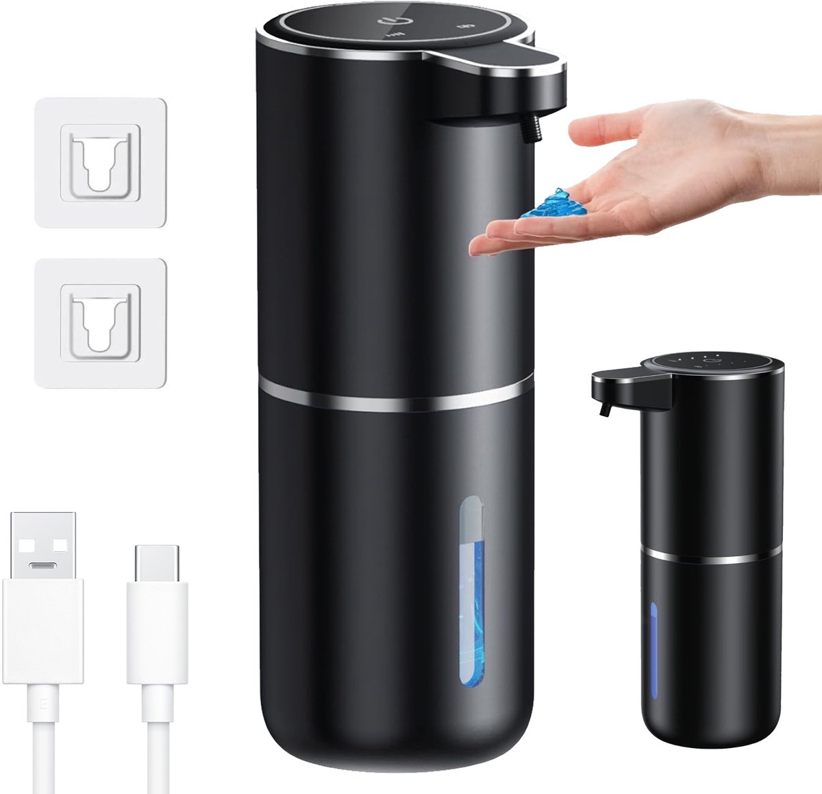 Automatische Zeepdispenser - Elektrische Gelzeepdispenser - Aanraakloze Zeeppompje - 380 ml - met Infraroodsensor - IPX5 Waterdicht - 4 Schuimstanden - USB Oplaadbaar - Wandmontage & Vrijstaand - Voor Badkamer & Keuken & Kantoor - Zwart