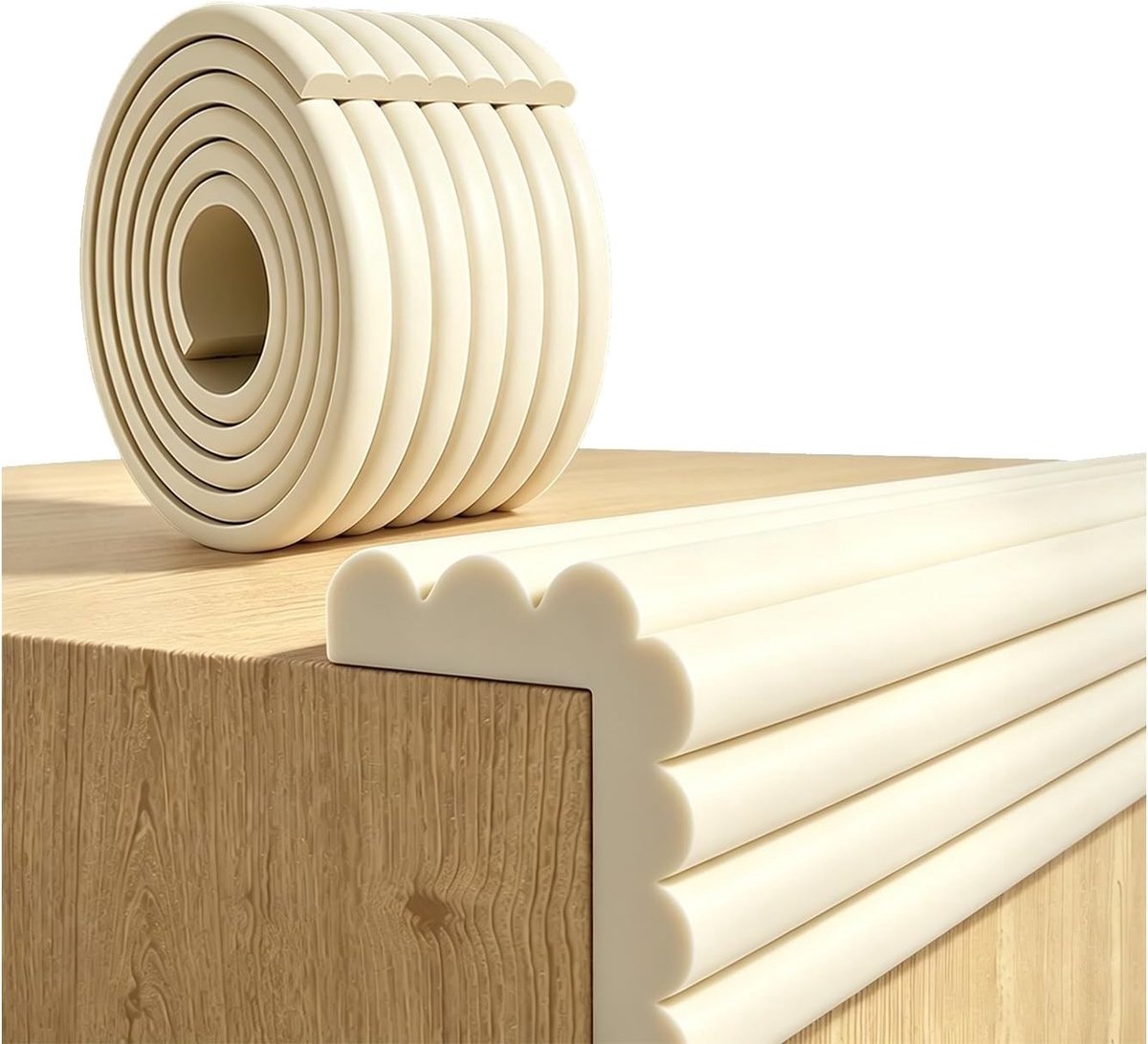 Veiligheidsrand voor Baby's, 5 m x 8 cm, Schuimrandbescherming, Zelfklevend W-vormig, Ideaal voor Kinderkamer, Keuken en Bureau, Beige