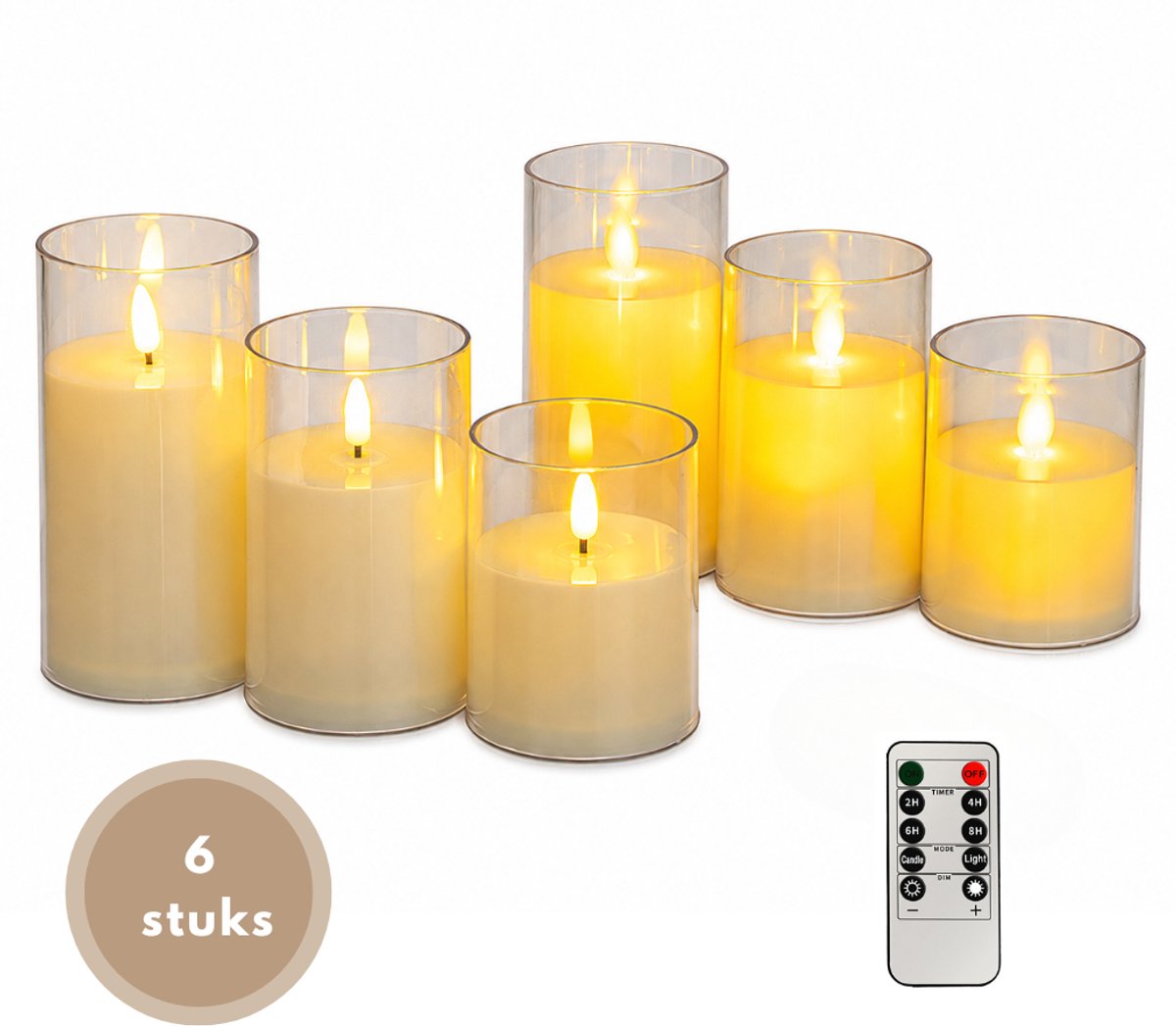 Livista LED Kaarsen – 6 Stuks – Elektrische Kaarsen met Afstandsbediening – Timer – Dimbaar – 3 Formaten