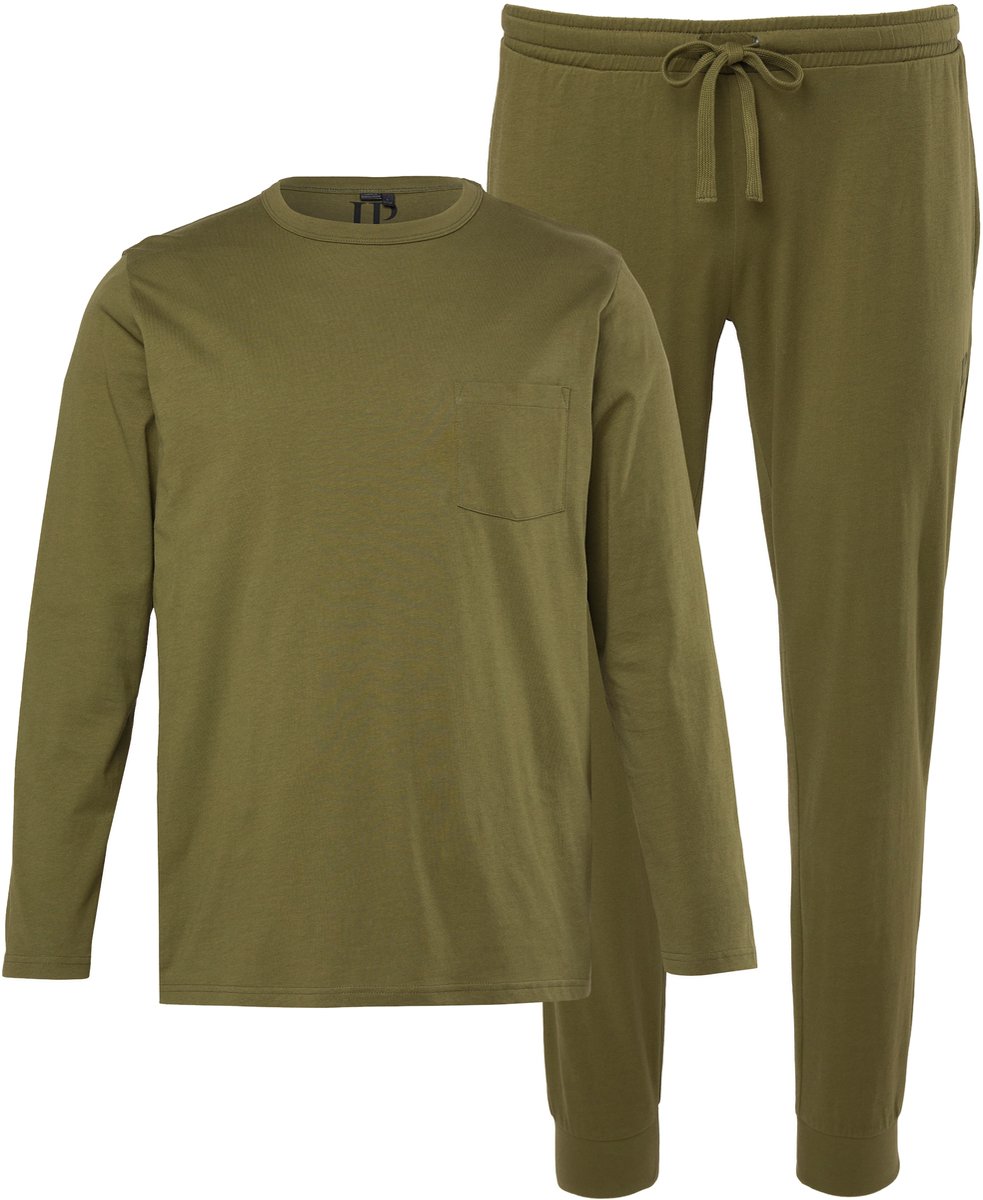 JP 1880 - Heren - Pyjama loungewear tweedelig borstzak - Kakigroen - Maat L