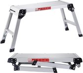 COSTWAY Aluminium werkplatform, klapwerkbank met antislipmatten, werkplatform 150 kg draagvermogen, trapbank met veiligheidssloten, trapladder voor thuis, kantoor, werkplaats en garage, zilver