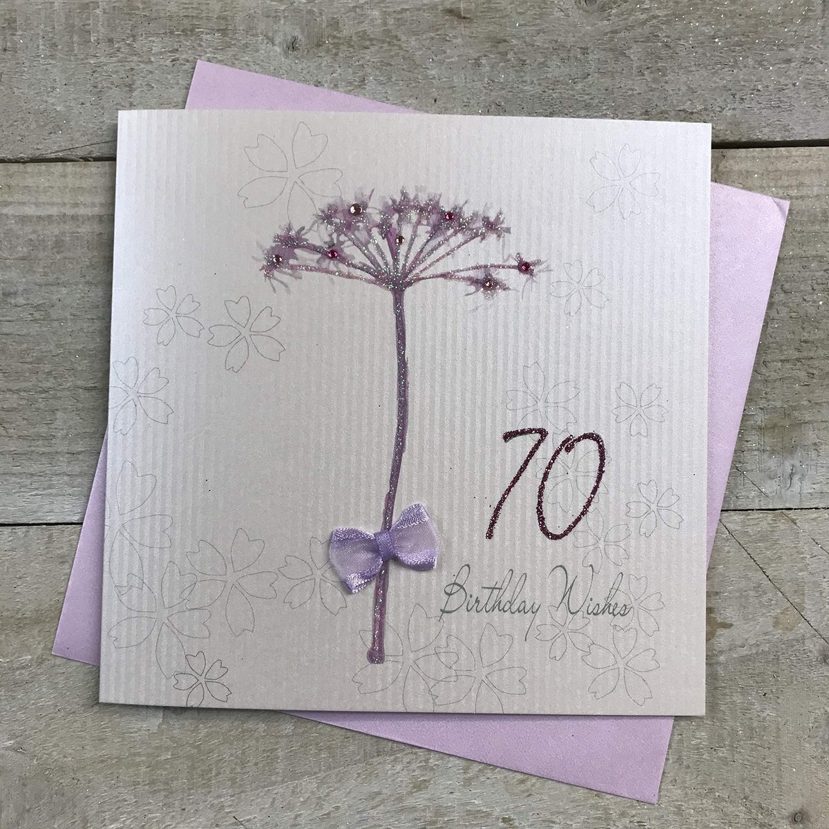 white cotton cards Paardebloem, Wensen 70" Handgemaakte 70e Verjaardagskaart, Wit, wb240-70 - ShopVlot