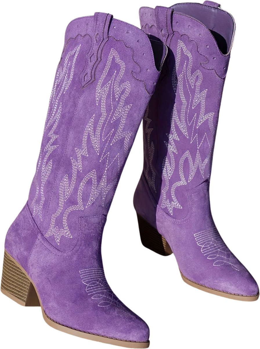Currero Dames Cowboy Laarzen Hoge Hak Enkellaarzen Kniehoge Western Boots Chelsea 39 Paars