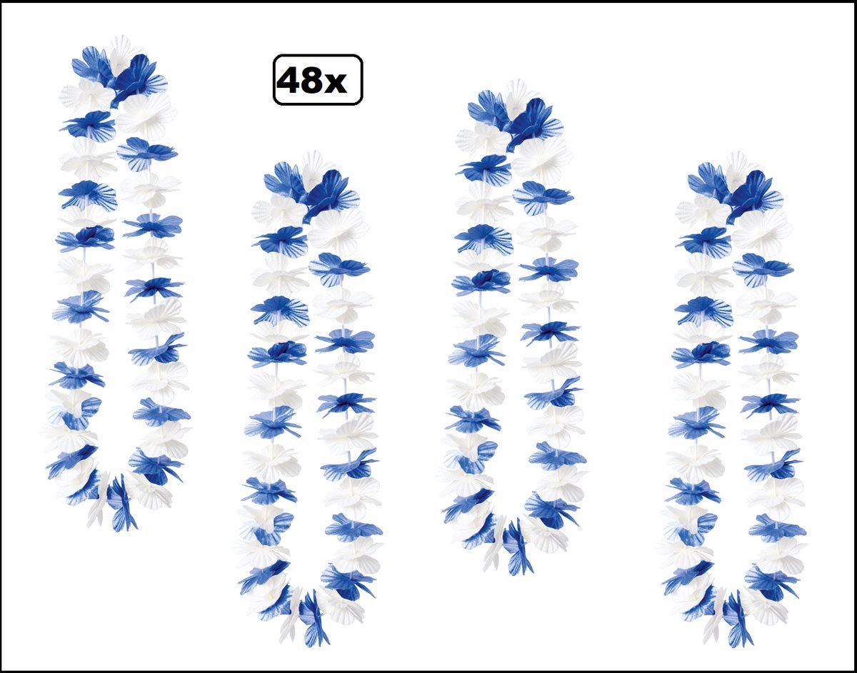48 stuks Hawai slinger blauw/wit - bloemenkrans - Thema feest hawaii krans huwelijk