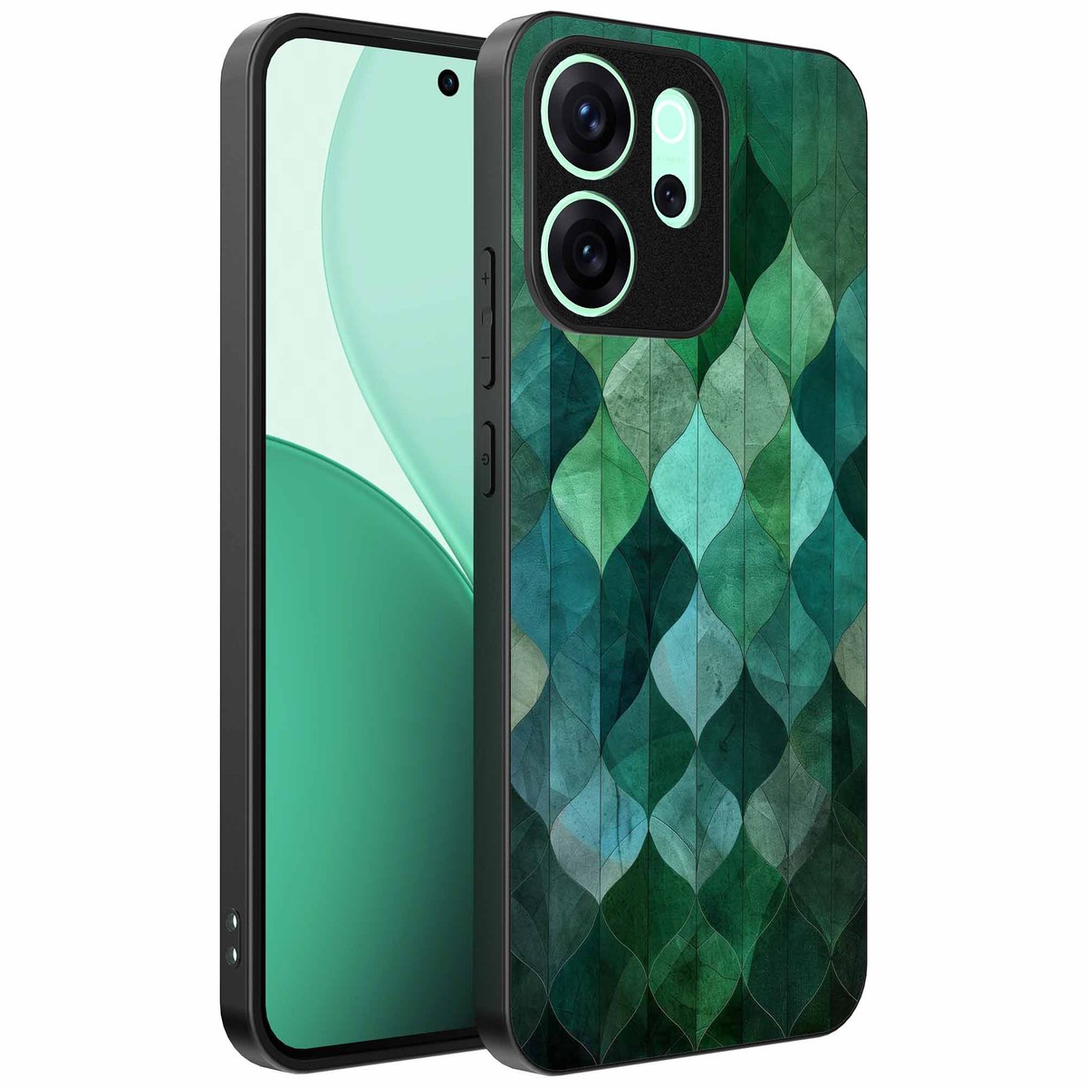 Geschikt voor Oppo Reno 15 Pro Telefoonhoesje met Groene Bladeren Opdruk - TPU Backcover Case Green Leafs Design - Groen - Smartphonica geschikt voor Oppo Reno 15 Pro